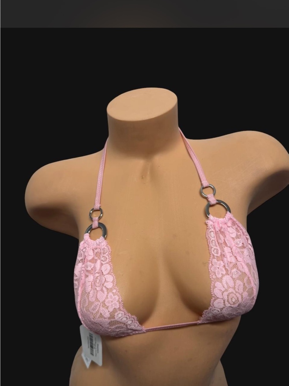 Dreamers Pink Lace Triangle Bralette with Ring Details